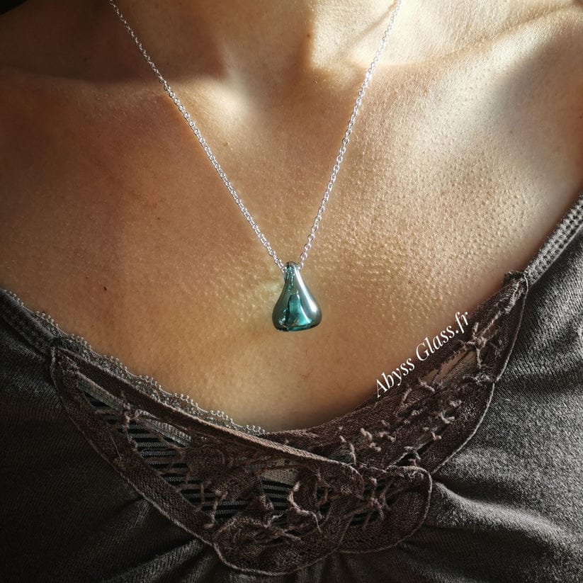 Pendentif Abyss Glass turquoise argenté en verre soufflé pour huile essentielle